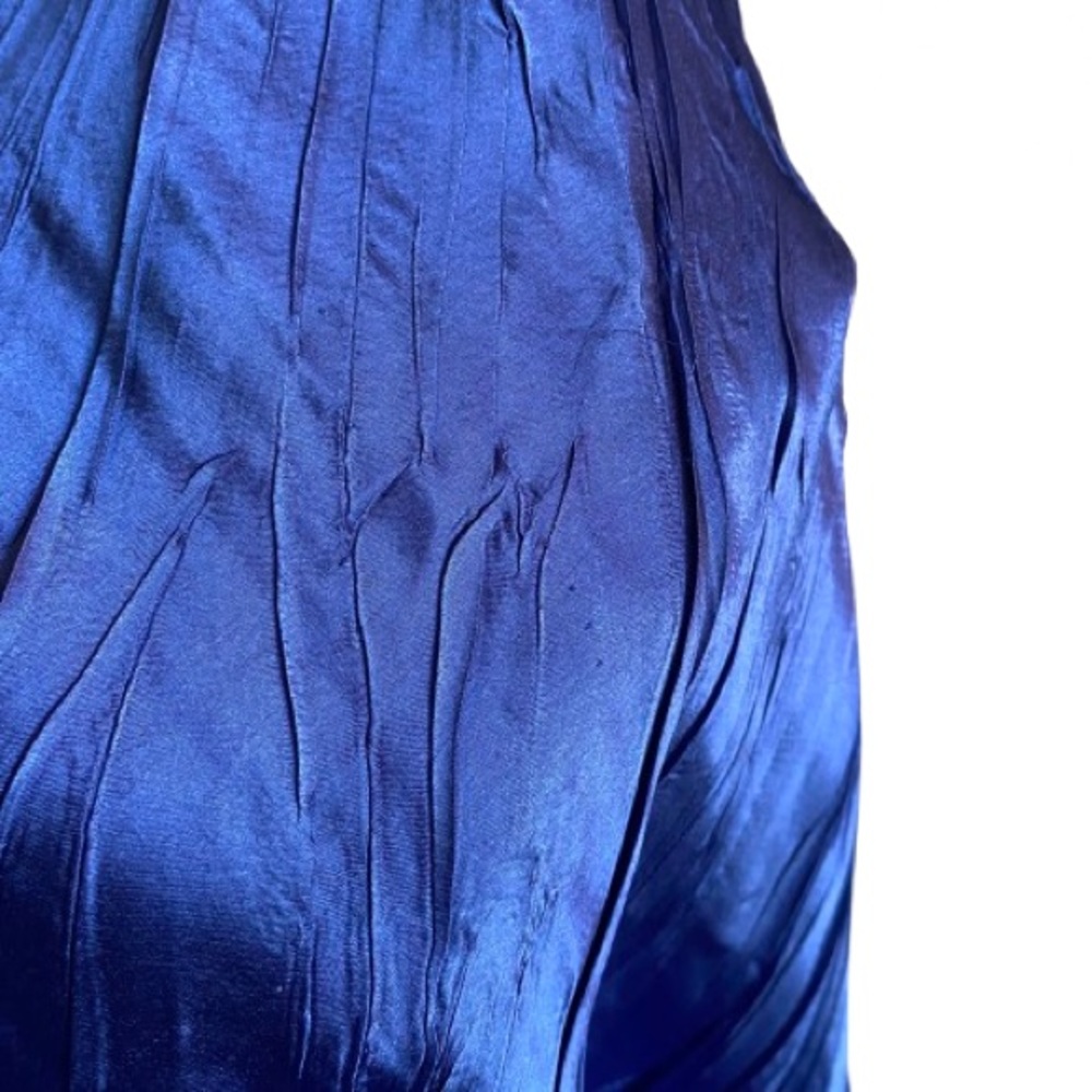 KOMAROV V-Neck Pleated Dress w/ Sheer Sleeves & Hemline Size Small Blue - Picture 13 of 14